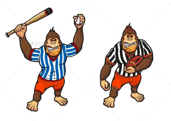 GraphicRiver Cartoon Gorilla Playing Baseball and Rugby 9473671 GraphicRiver Cartoon Gorilla Playing Baseball and Rugby 9473671