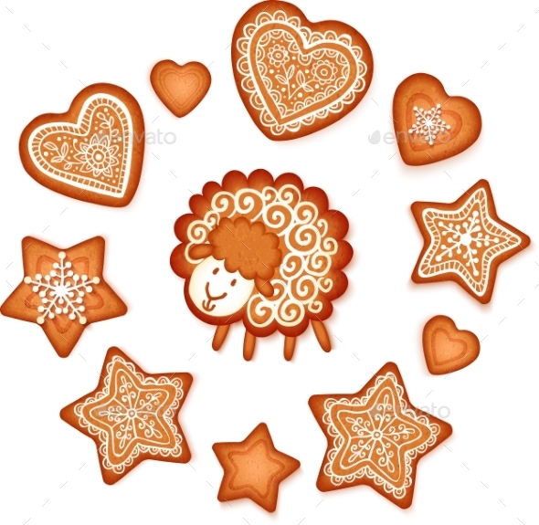 GraphicRiver Gingerbread Stars Hearts and Sheep 9474079 GraphicRiver Gingerbread Stars Hearts and Sheep 9474079