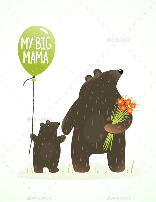 GraphicRiver Mother Bear and Her Baby Animal Cartoon 9475311 GraphicRiver Mother Bear and Her Baby Animal Cartoon 9475311