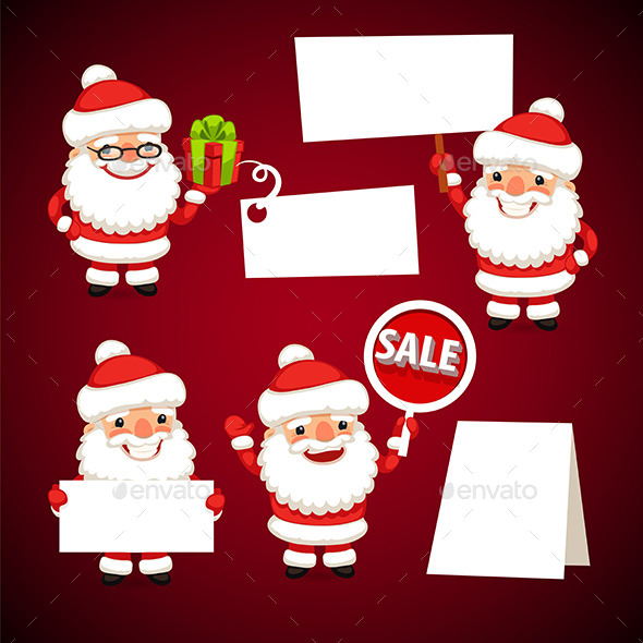 GraphicRiver Set of Cartoon Santa Clauses Holding a White Empty 9448974 GraphicRiver Set of Cartoon Santa Clauses Holding a White Empty 9448974