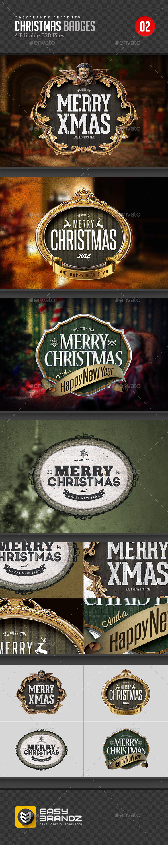 4 PSD Christmas Badges (Badges & Stickers)