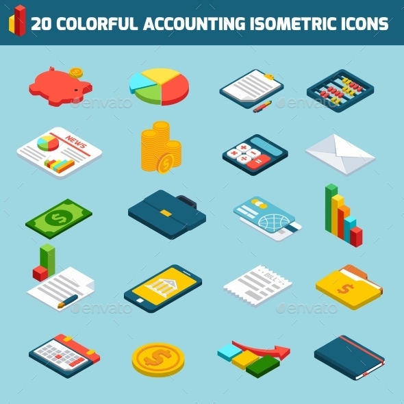 Accounting Icons Isometric Set (Business)