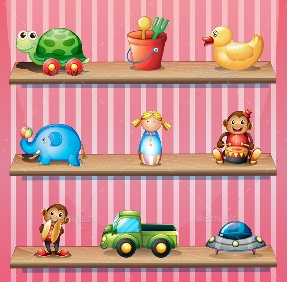 GraphicRiver A Stripe Wall with Three Wooden Shelves 9481921 GraphicRiver A Stripe Wall with Three Wooden Shelves 9481921