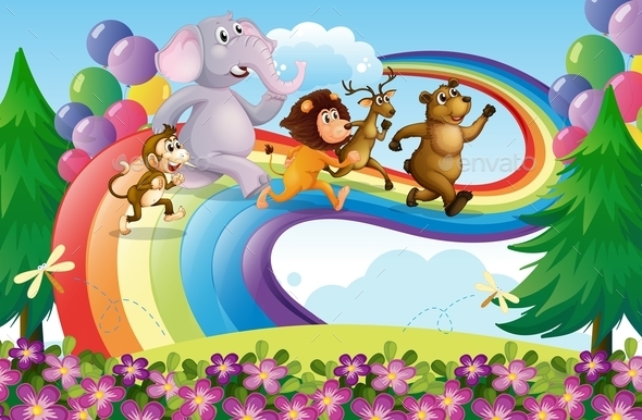 GraphicRiver Animals on a Rainbow 9482267 GraphicRiver Animals on a Rainbow 9482267