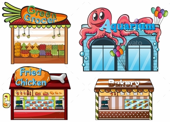 GraphicRiver A Fruitstand an Aquarium a Food Stall and a Bakery 9482471 GraphicRiver A Fruitstand an Aquarium a Food Stall and a Bakery 9482471