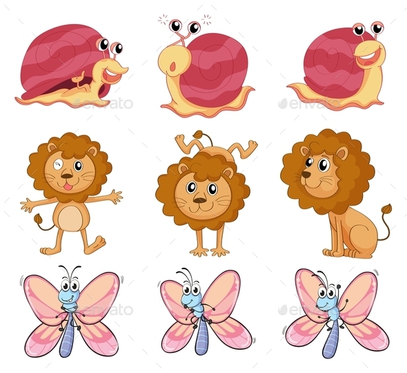 A Lion, a Snail and a Butterfly (Animals)