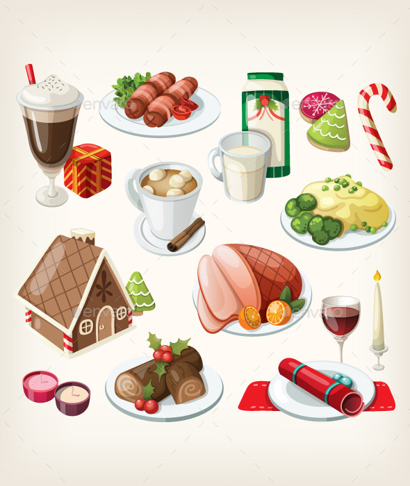 Set of Traditional Christmas Food and Desserts (Food)