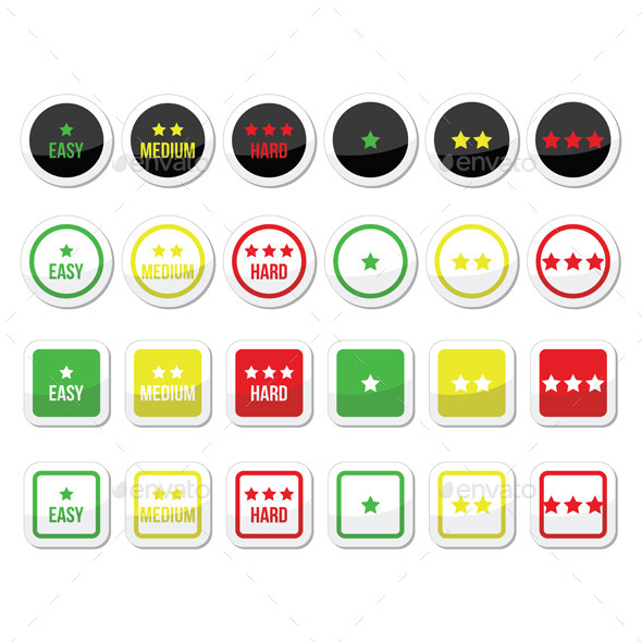 Easy, Medium, Hard Level with Stars Icons (Miscellaneous)