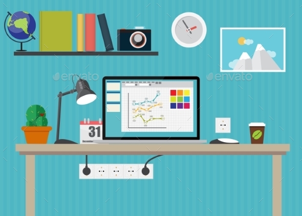GraphicRiver Working Place Modern Office Interior Flat Design 9491397 GraphicRiver Working Place Modern Office Interior Flat Design 9491397