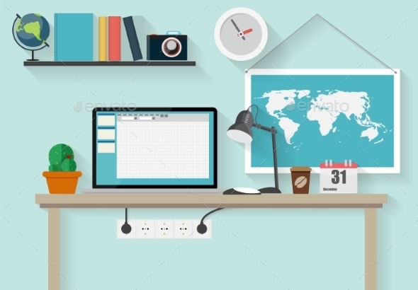 GraphicRiver Working Place Modern Office Interior Flat Design 9491413 GraphicRiver Working Place Modern Office Interior Flat Design 9491413