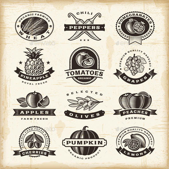 GraphicRiver Vintage Fruits And Vegetables Labels Set 9493016 GraphicRiver Vintage Fruits And Vegetables Labels Set 9493016