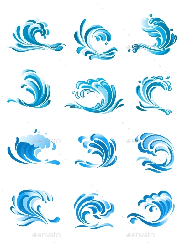 GraphicRiver Curling Blue Waves Set 9493443 GraphicRiver Curling Blue Waves Set 9493443