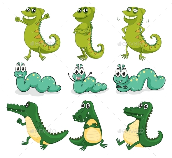 GraphicRiver Caterpillar a Chameleon and a Crocodile 9494260 GraphicRiver Caterpillar a Chameleon and a Crocodile 9494260