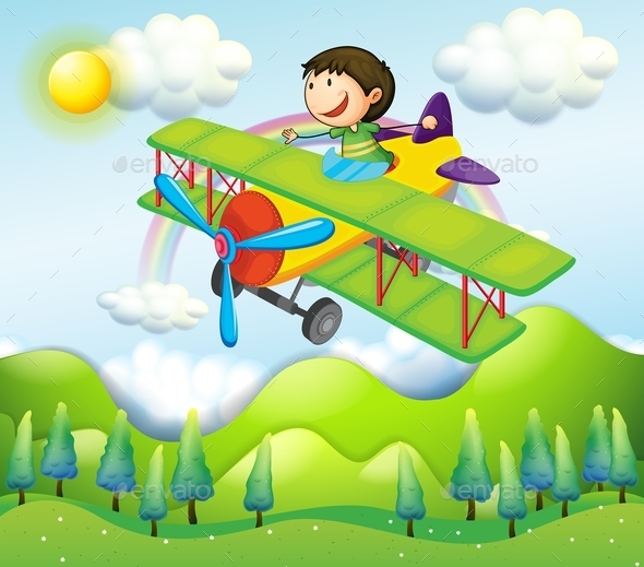 GraphicRiver Young Man Riding in a Colorful Plane 9494358 GraphicRiver Young Man Riding in a Colorful Plane 9494358