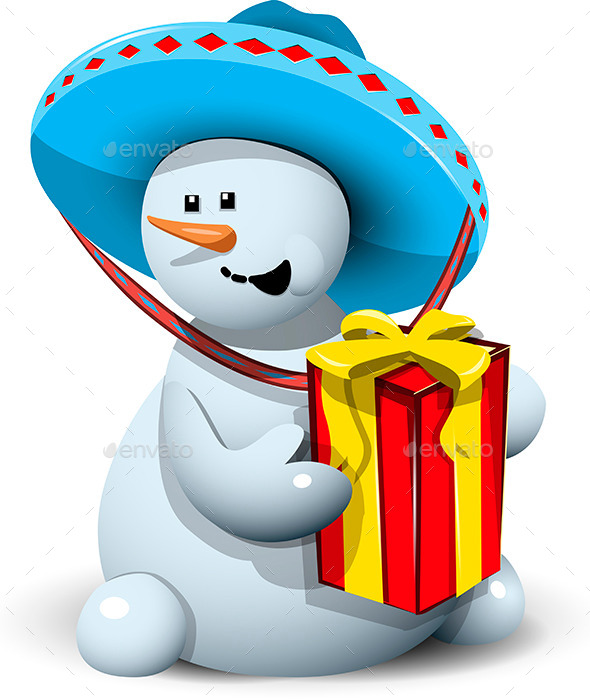 GraphicRiver Snowman in a Sombrero with Gift 9495941 GraphicRiver Snowman in a Sombrero with Gift 9495941