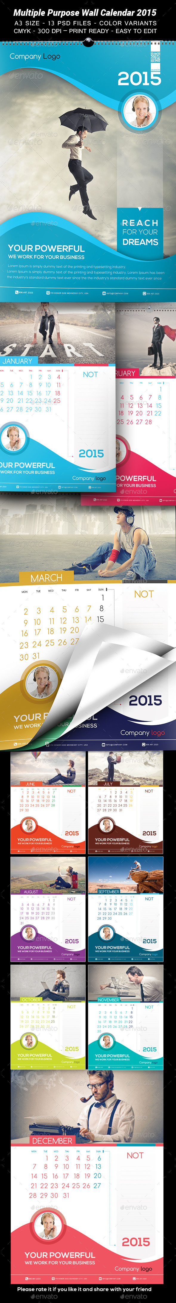 GraphicRiver Multiple Purpose Wall Calendar 2015 9502669 GraphicRiver Multiple Purpose Wall Calendar 2015 9502669