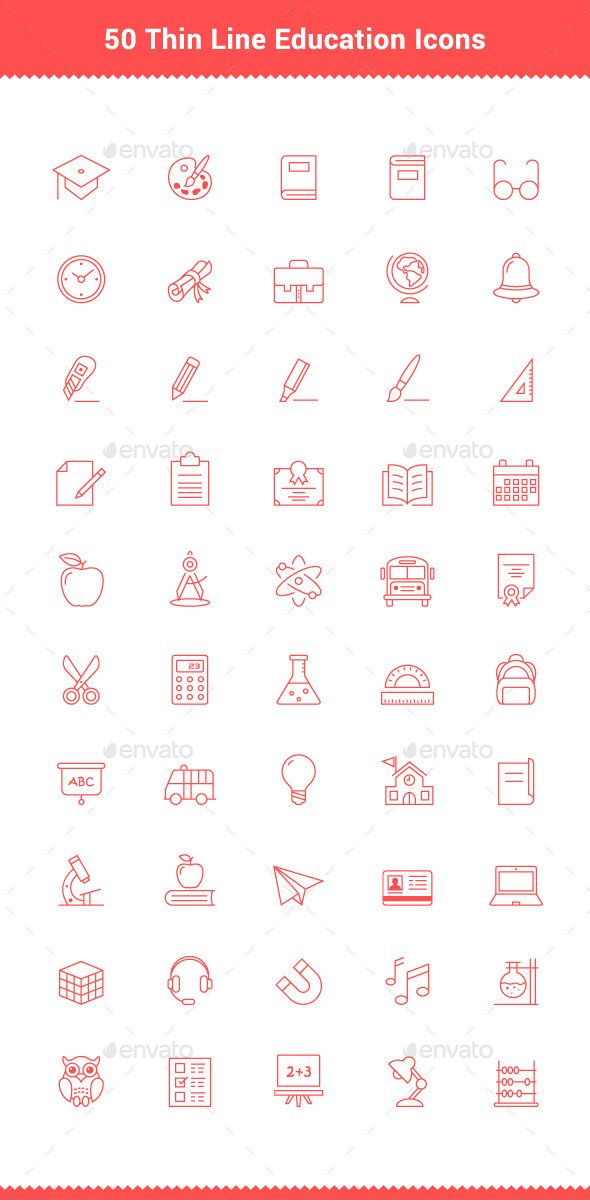 GraphicRiver 50 Thin Line Stroke Education Icons 9503350 GraphicRiver 50 Thin Line Stroke Education Icons 9503350