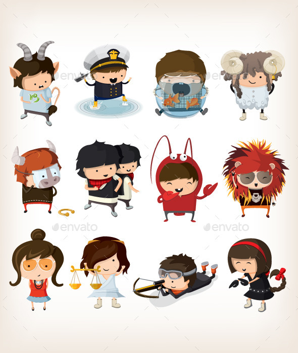 GraphicRiver Boys and Girls Dressed Like Signs of Zodiac 9508907 GraphicRiver Boys and Girls Dressed Like Signs of Zodiac 9508907