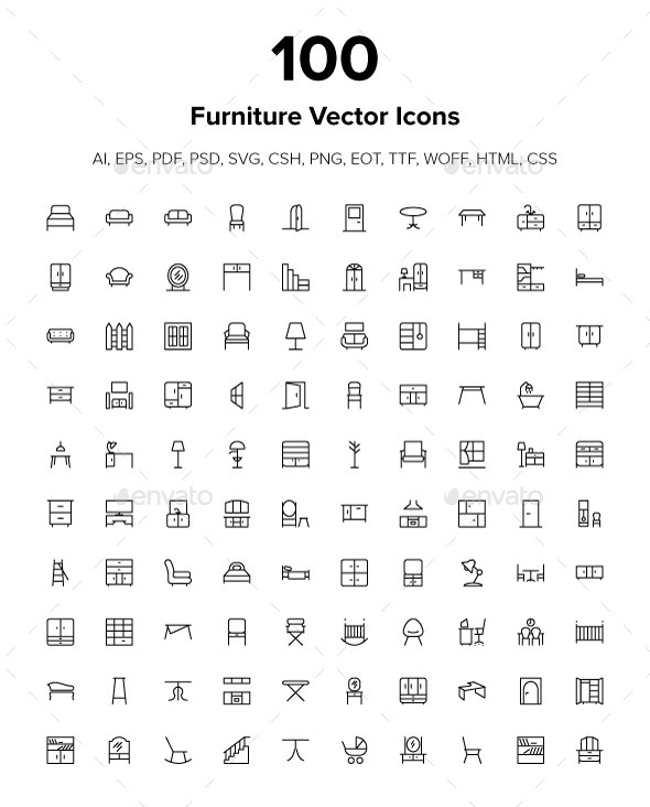 GraphicRiver 100 Furniture Icons 9512540 GraphicRiver 100 Furniture Icons 9512540
