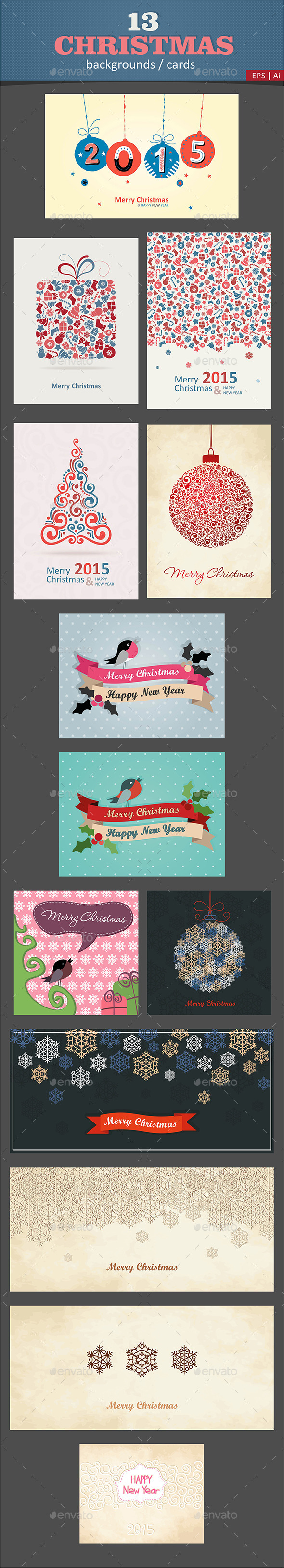 13 Christmas Cards / Backgrounds Vector