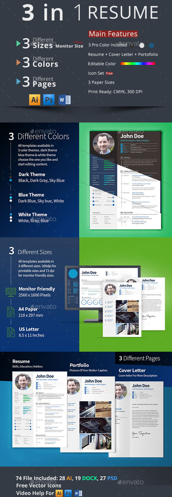 GraphicRiver 3 in 1 Resume Set 9513555 GraphicRiver 3 in 1 Resume Set 9513555