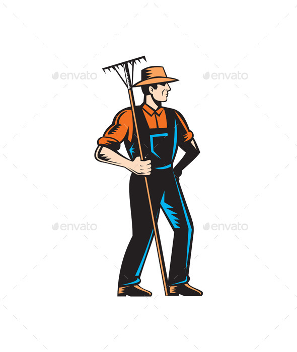 GraphicRiver Organic Farmer Standing with Rake 9514284 GraphicRiver Organic Farmer Standing with Rake 9514284