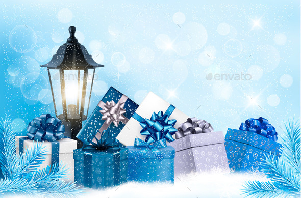 GraphicRiver Christmas Background with a Lantern and Presents 9514379 GraphicRiver Christmas Background with a Lantern and Presents 9514379