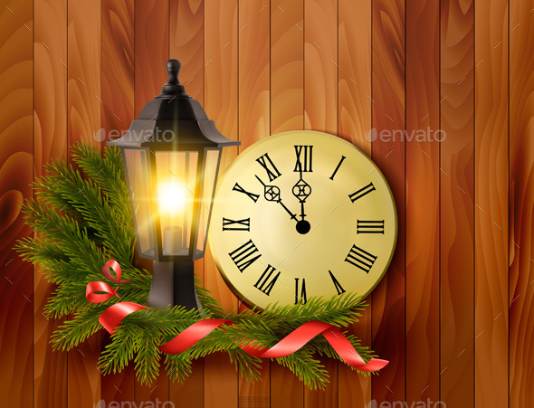 GraphicRiver Christmas Background with a Lantern and a Clock 9514385 GraphicRiver Christmas Background with a Lantern and a Clock 9514385