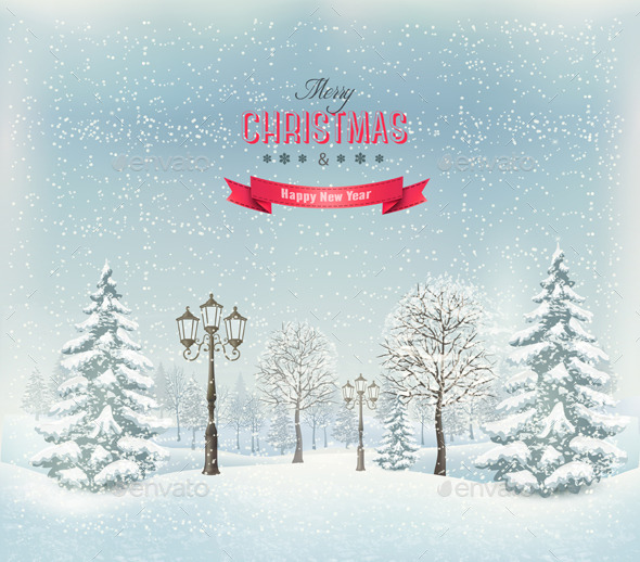 Christmas Winter Landscape with Lampposts (Landscapes)