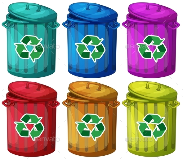 Six Trashcans for Recyclable Garbages (Man-made Objects)