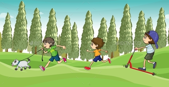 Children running with a Dog (People)