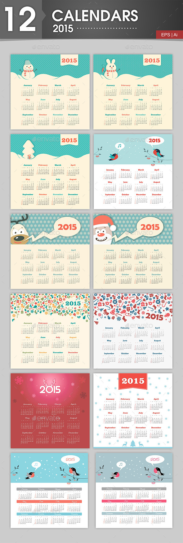 GraphicRiver 12 Calendars 2015 With a Christmas Theme 9516767 GraphicRiver 12 Calendars 2015 With a Christmas Theme 9516767