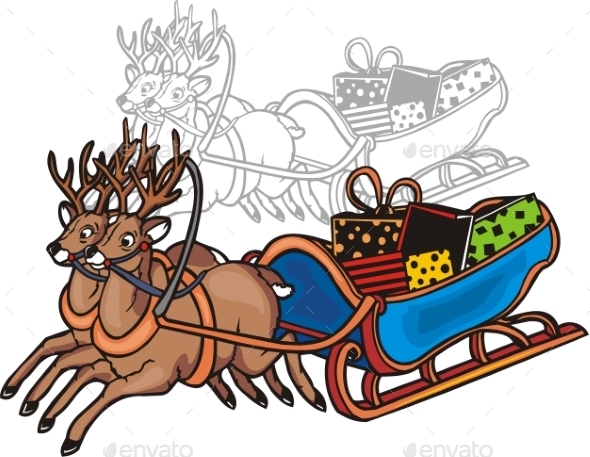 GraphicRiver Sleigh and Reindeer 9517382 GraphicRiver Sleigh and Reindeer 9517382