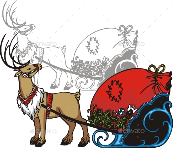 GraphicRiver Sleigh and Reindeer 9517385 GraphicRiver Sleigh and Reindeer 9517385