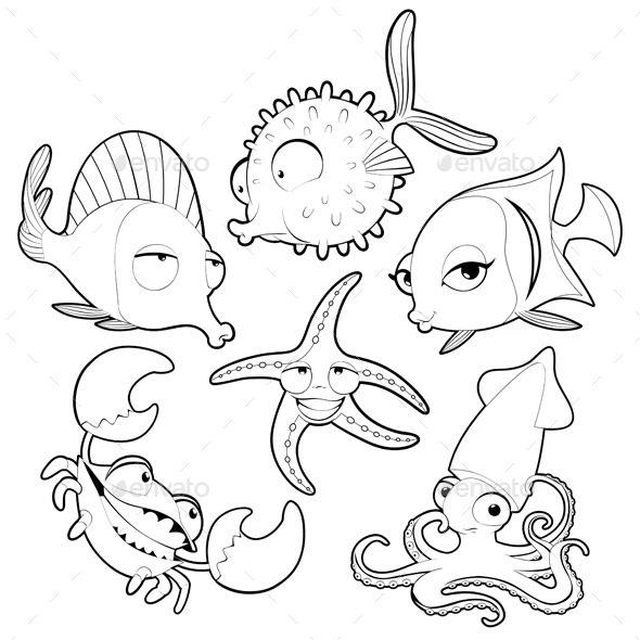 GraphicRiver Sea Animals in Black and White 9517876 GraphicRiver Sea Animals in Black and White 9517876