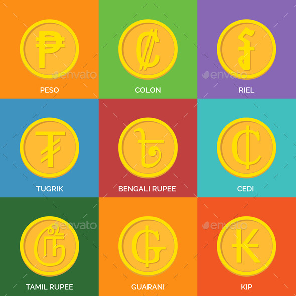 GraphicRiver Flat Golden Coins Currency Icons 9518314 GraphicRiver Flat Golden Coins Currency Icons 9518314