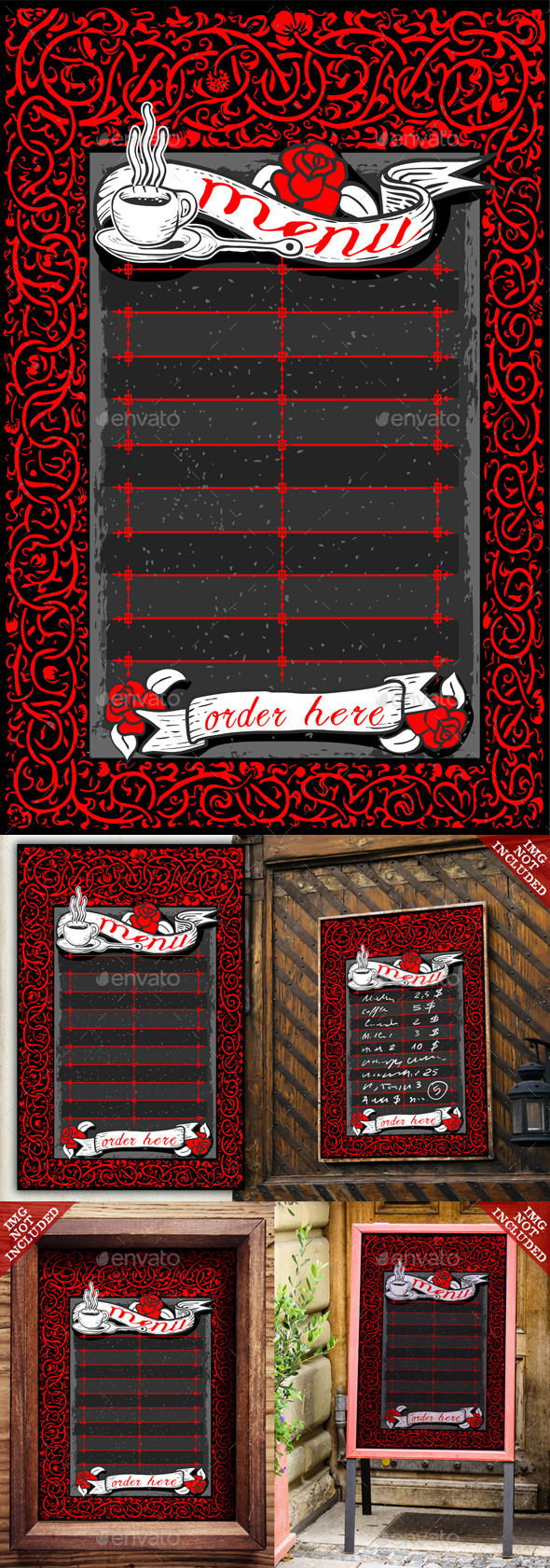 GraphicRiver Vintage Dark Menu with Red Roses and Banners 9521268 GraphicRiver Vintage Dark Menu with Red Roses and Banners 9521268