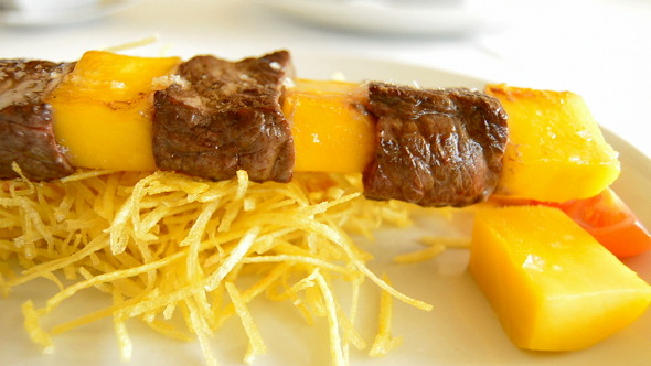 Skewer of Meat and Mango Skewer of Meat and Mango