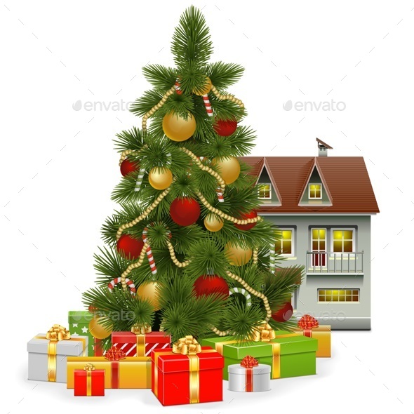 GraphicRiver Vector Christmas Tree with House 9522489 GraphicRiver Vector Christmas Tree with House 9522489