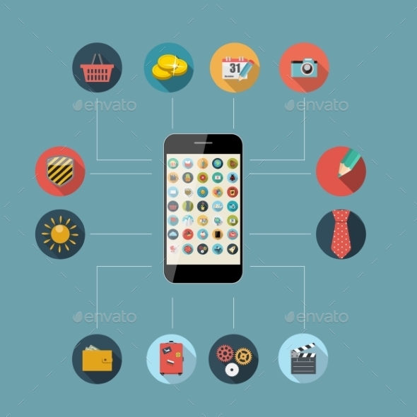 GraphicRiver Flat Design Concept Mobile Phone Apps 9523437 GraphicRiver Flat Design Concept Mobile Phone Apps 9523437