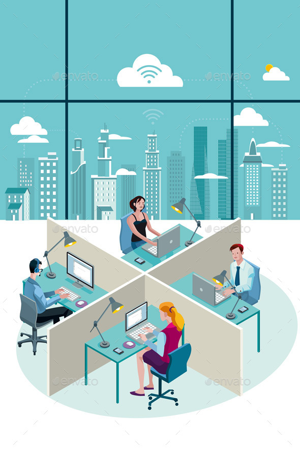 GraphicRiver Office Workers Sitting and City 9525612 GraphicRiver Office Workers Sitting and City 9525612