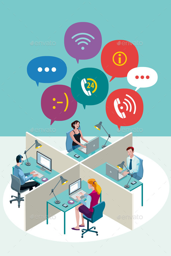 GraphicRiver Office Workers with Speech Bubbles 9525647 GraphicRiver Office Workers with Speech Bubbles 9525647
