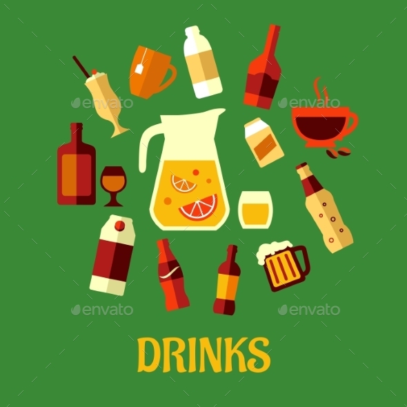 GraphicRiver Flat Assorted Beverages and Drinks 9526995 GraphicRiver Flat Assorted Beverages and Drinks 9526995