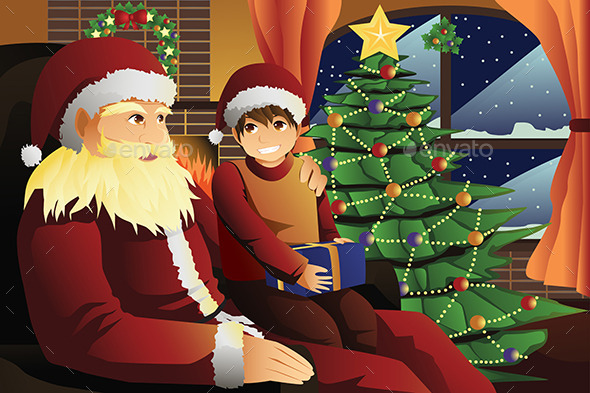 GraphicRiver Santa Claus Talking with a Kid on his Lap 9527805 GraphicRiver Santa Claus Talking with a Kid on his Lap 9527805