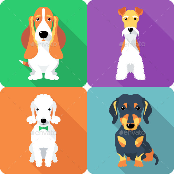 Set Dogs Icon Flat Design (Animals)