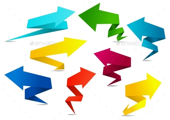 Set of Colorful Folded Origami Arrows (Web)