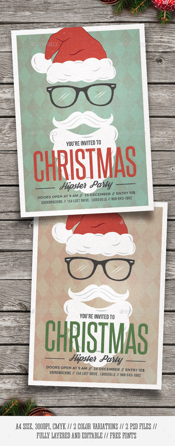 GraphicRiver Hipster Santa Christmas Party Flyer 9534313 GraphicRiver Hipster Santa Christmas Party Flyer 9534313