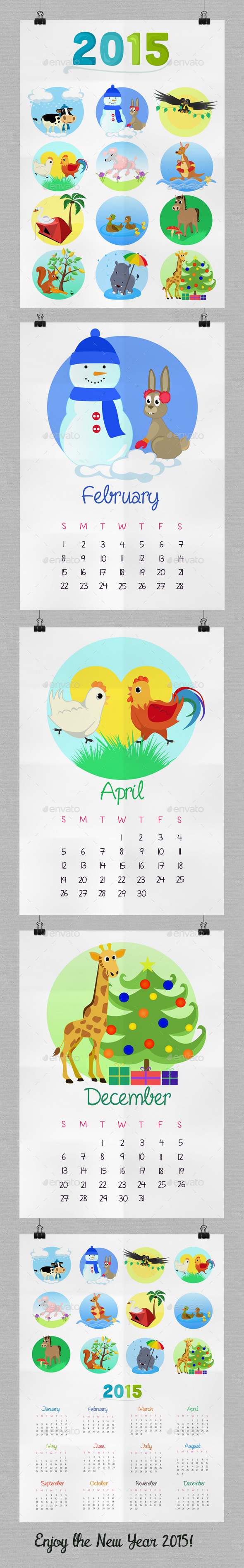 GraphicRiver Children s Calendar With Animals for 2015 9477221 GraphicRiver Children s Calendar With Animals for 2015 9477221