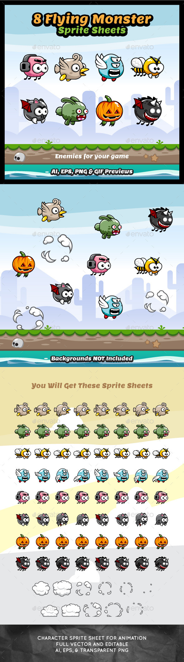 GraphicRiver 8 Flying Monster Sprite Sheets 9537679 GraphicRiver 8 Flying Monster Sprite Sheets 9537679