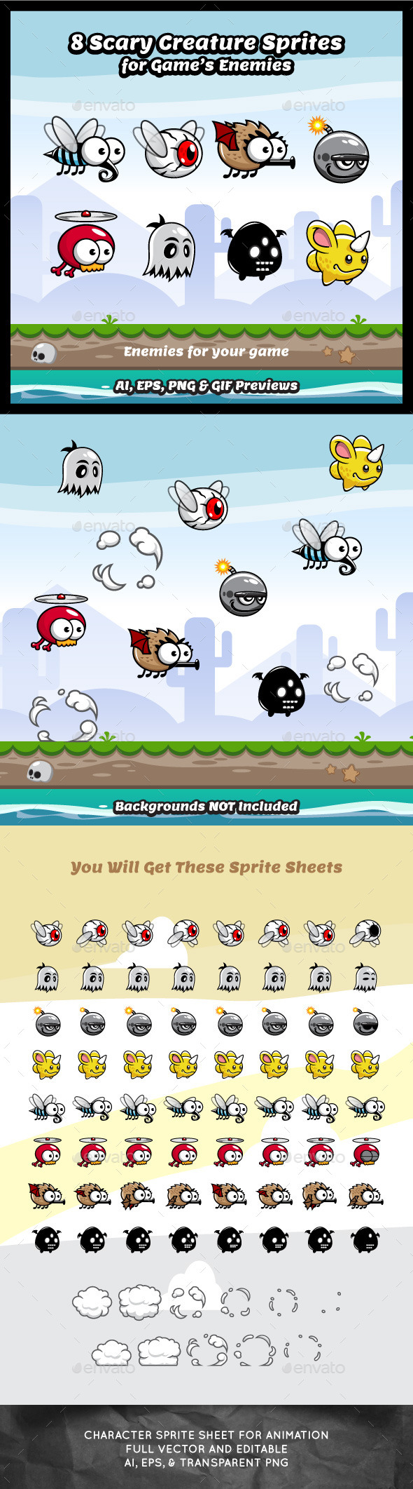 8 Scary Creatures Sprite Sheets 8 Scary Creatures Sprite Sheets